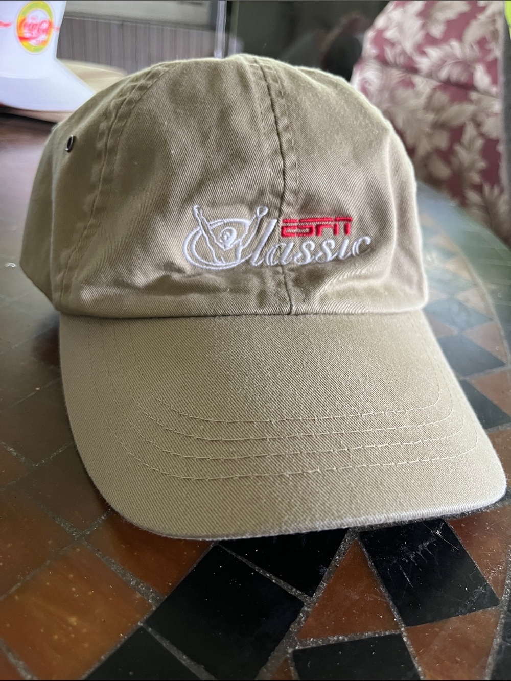 Classic Khaki Baseball Hat with White & Red Embroidery